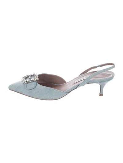 Pre-owned Tabitha Simmons Denim Crystal Embellishments Slingback Pumps In Blue