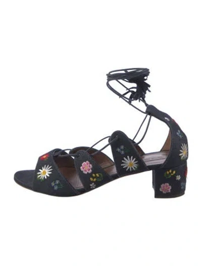 Pre-owned Tabitha Simmons Denim Floral Print Gladiator Sandals In Blue