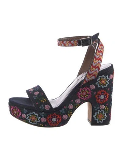 Pre-owned Tabitha Simmons Denim Floral Print Sandals In Blue