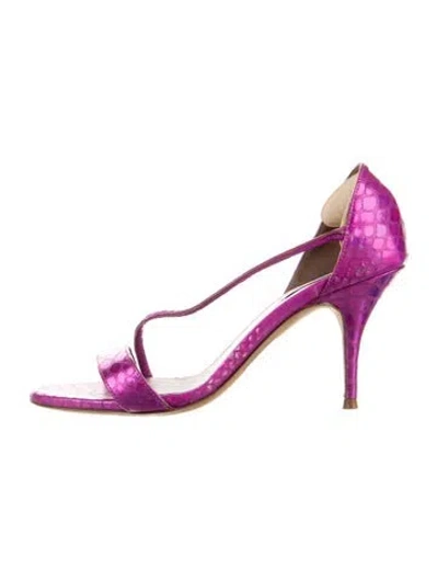 Pre-owned Tabitha Simmons Embossed Leather Slingback Sandals