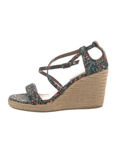 Pre-owned Tabitha Simmons Floral Print Cutout Accent Espadrilles In Neutral
