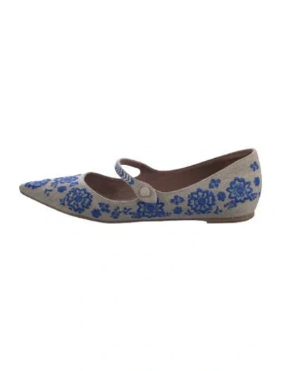 Pre-owned Tabitha Simmons Floral Print Embroidered Accent Mary Jane Flats