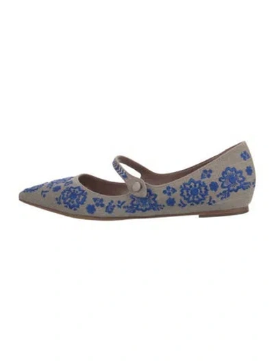 Pre-owned Tabitha Simmons Floral Print Embroidered Accent Mary Jane Flats