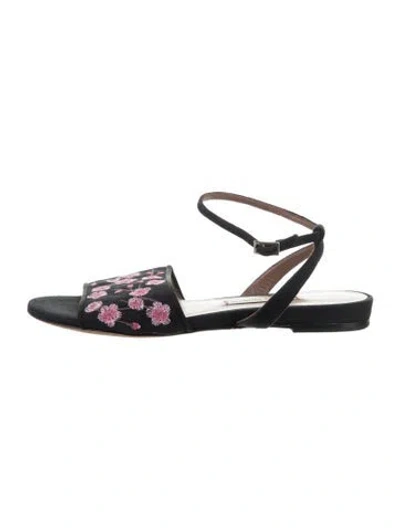Pre-owned Tabitha Simmons Floral Print Embroidered Accent Sandals In Black