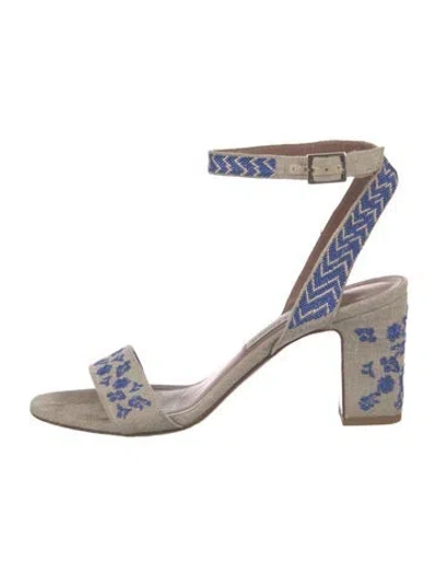 Pre-owned Tabitha Simmons Floral Print Embroidered Accent Sandals In Blue/grey