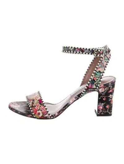 Pre-owned Tabitha Simmons Floral Print Sandals In Black