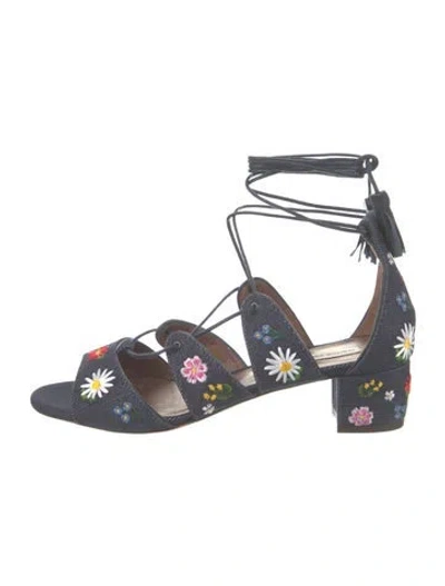 Pre-owned Tabitha Simmons Floral Print Tassel Accents Sandals In Blue