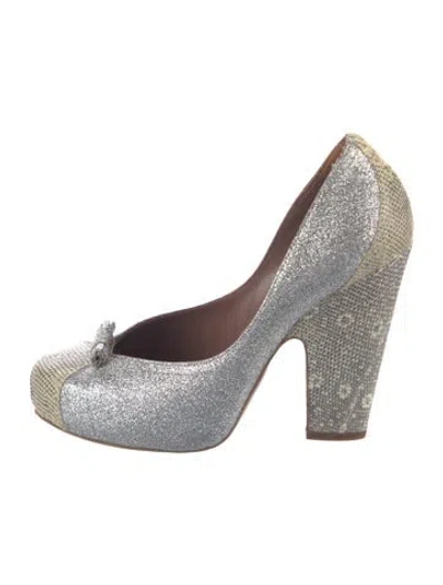 Pre-owned Tabitha Simmons Glitter Animal Print Pumps In Silver