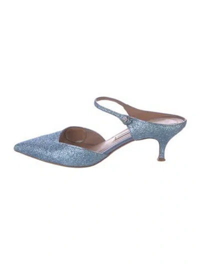 Pre-owned Tabitha Simmons Glitter Crystal Embellishments Slingback Pumps In Blue/metallic