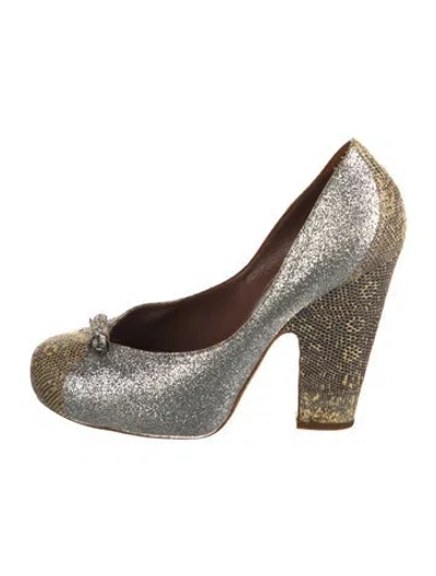 Pre-owned Tabitha Simmons Glitter Glitter Accents Pumps In Silver