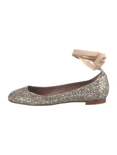 Pre-owned Tabitha Simmons Glitter Patterned Ballet Flats In Silver