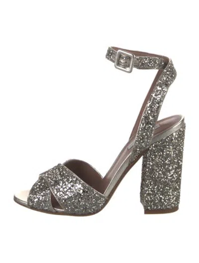 Pre-owned Tabitha Simmons Glitter Patterned Sandals In Silver