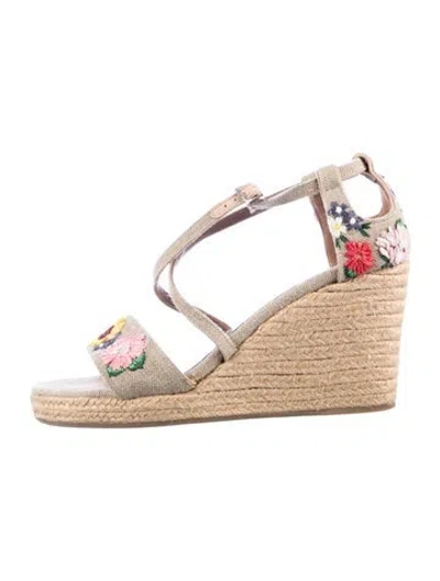 Pre-owned Tabitha Simmons Jute Floral Print Sandals In Neutrals