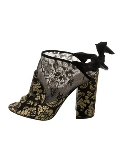 Pre-owned Tabitha Simmons Lace Pattern Lace Trim Embellishment Mules In Black
