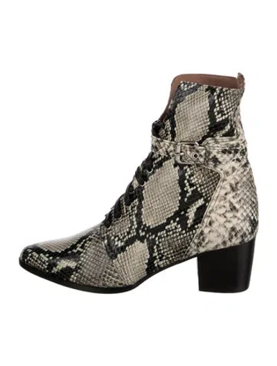 Pre-owned Tabitha Simmons Leather Animal Print Combat Boots In Neutral