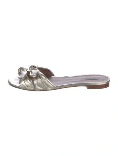 Pre-owned Tabitha Simmons Leather Bow Accents Slides In Gold/metallic
