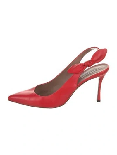 Pre-owned Tabitha Simmons Leather Bow Accents Slingback Pumps In Red