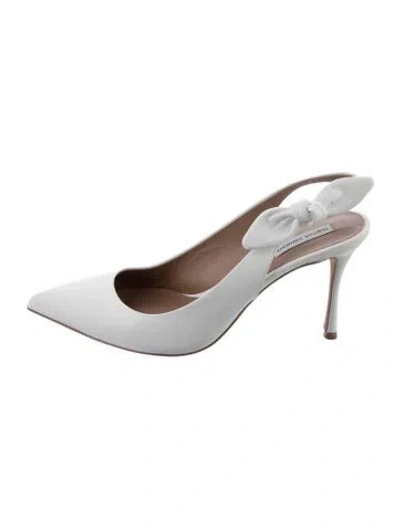 Pre-owned Tabitha Simmons Leather Bow Accents Slingback Pumps In White