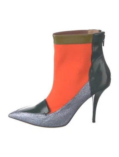 Pre-owned Tabitha Simmons Leather Colorblock Pattern Boots In Orange