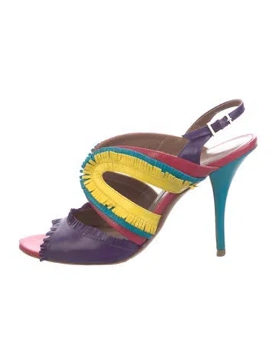 Pre-owned Tabitha Simmons Leather Colorblock Pattern Slingback Pumps In Multi