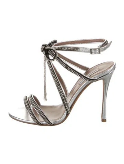 Pre-owned Tabitha Simmons Leather Crystal Embellishments Sandals In Silver