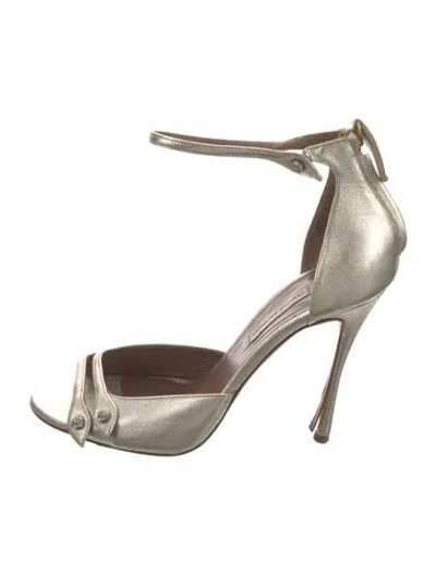 Pre-owned Tabitha Simmons Leather Crystal Embellishments Sandals In Silver