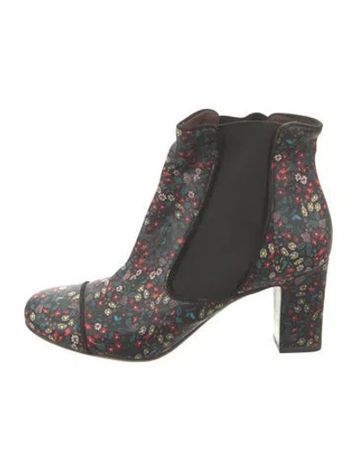 Pre-owned Tabitha Simmons Leather Floral Print Chelsea Boots In Black