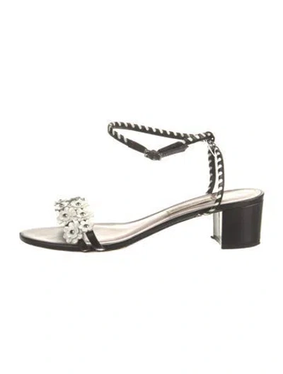 Pre-owned Tabitha Simmons Leather Floral Print Sandals In White
