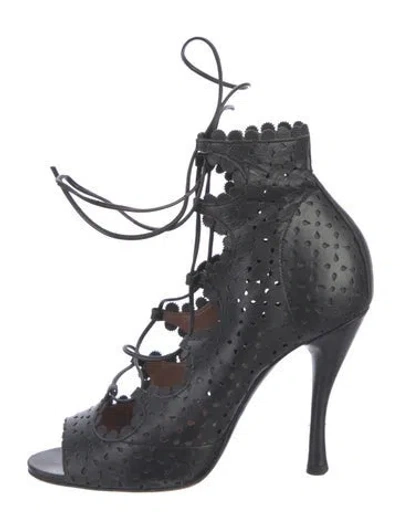 Pre-owned Tabitha Simmons Leather Lace Pattern Boots In Black