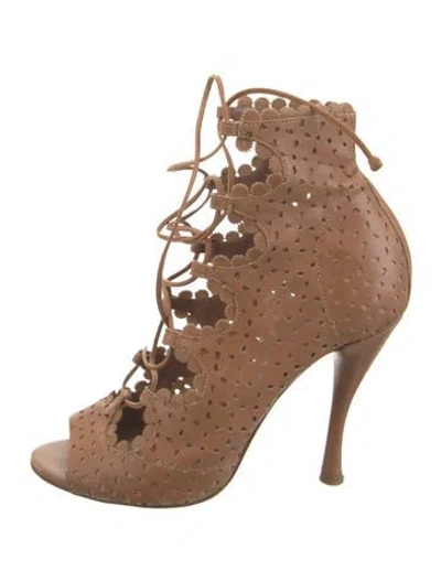 Pre-owned Tabitha Simmons Leather Lace Pattern Boots In Brown