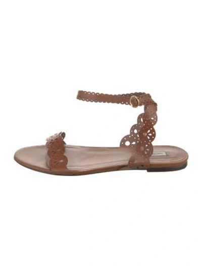 Pre-owned Tabitha Simmons Leather Lace Pattern Sandals In Brown