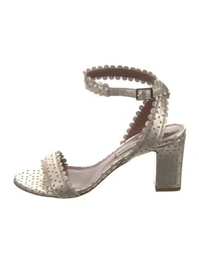 Pre-owned Tabitha Simmons Leather Lace Pattern Sandals In Gold/metallic