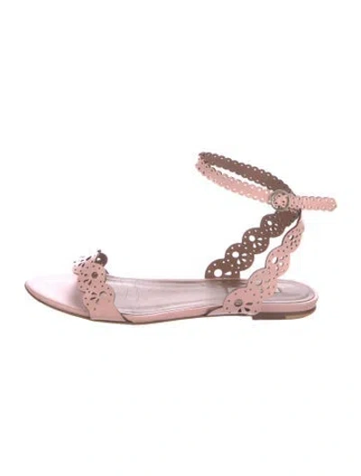 Pre-owned Tabitha Simmons Leather Lace Pattern Sandals In Pink