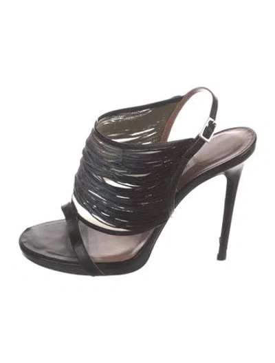 Pre-owned Tabitha Simmons Leather Mesh Accents Sandals In Black