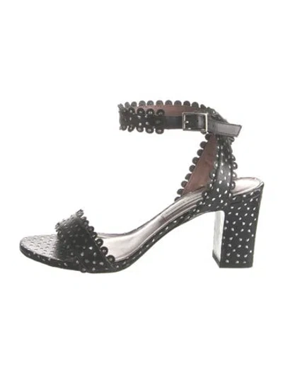 Pre-owned Tabitha Simmons Leather Patterned Sandals In Black