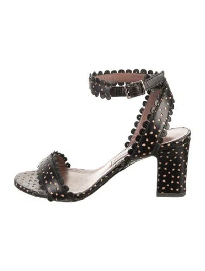Pre-owned Tabitha Simmons Leather Patterned Sandals In Black