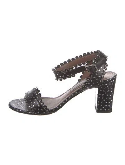 Pre-owned Tabitha Simmons Leather Patterned Slingback Sandals In Black