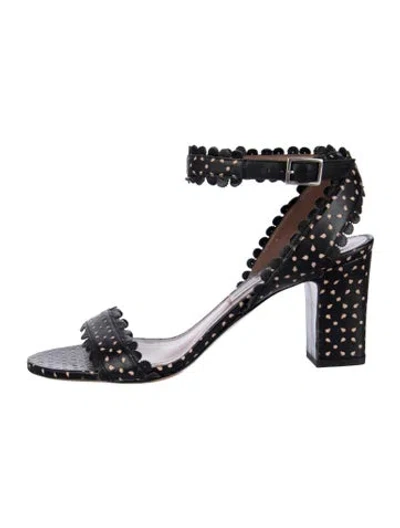 Pre-owned Tabitha Simmons Leather Polka Dot Print Sandals In Black