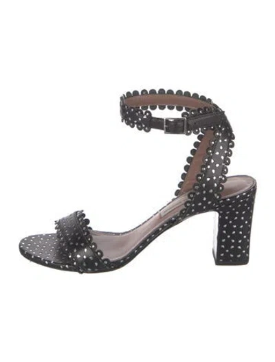 Pre-owned Tabitha Simmons Leather Polka Dot Print Sandals In Black
