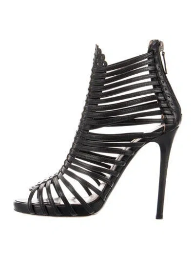 Pre-owned Tabitha Simmons Leather Scalloped Accent Sandals In Black