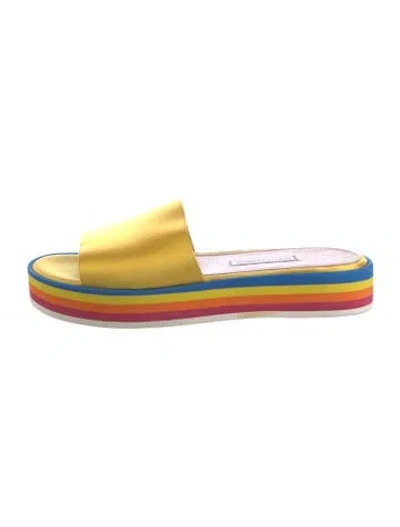 Pre-owned Tabitha Simmons Leather Striped Slides In Yellow