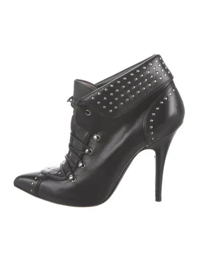 Pre-owned Tabitha Simmons Leather Studded Accents Lace-up Boots In Black