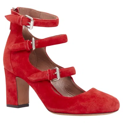 Pre-owned Tabitha Simmons Moda Red Suede Leather Silver Buckles Strappy Heels Eu37