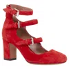 Tabitha Simmons Moda Suede Leather Silver Buckles Strappy Heels In Red