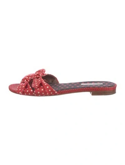 Pre-owned Tabitha Simmons Polka Dot Print Bow Accents Slides In Red