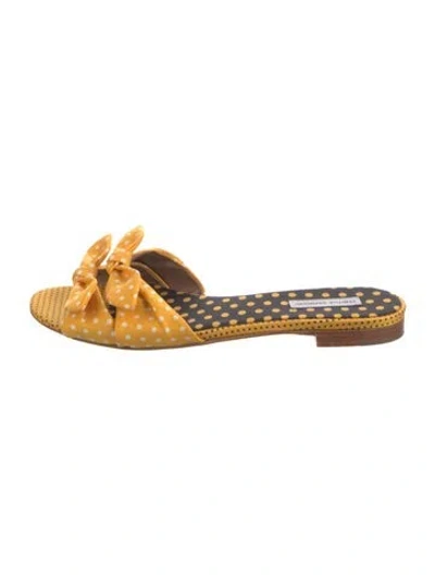 Pre-owned Tabitha Simmons Polka Dot Print Bow Accents Slides In Yellow