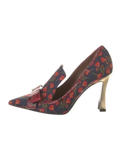 Pre-owned Tabitha Simmons Printed Bow Accents Mules In Blue