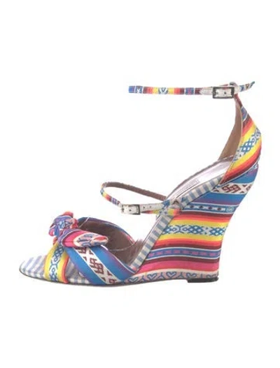 Pre-owned Tabitha Simmons Printed Bow Accents Sandals In Blue