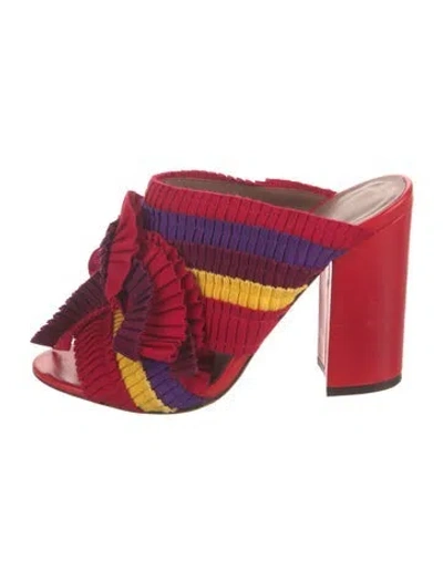 Pre-owned Tabitha Simmons Printed Ruffle Embellishment Slides In Multi
