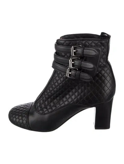 Pre-owned Tabitha Simmons Quilted Pattern Leather Boots In Black